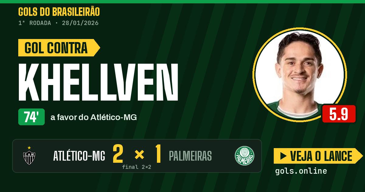 Gol de Khellven aos 74 minutos em Atlético-MG 2 x 2 Palmeiras