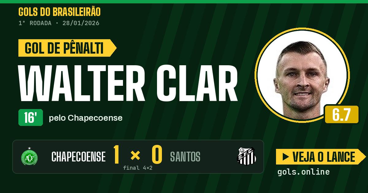 Gol de Walter Clar aos 16 minutos em Chapecoense 4 x 2 Santos