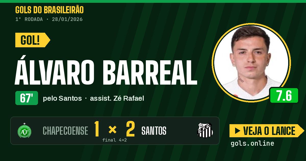 Gol de Álvaro Barreal aos 67 minutos em Chapecoense 4 x 2 Santos