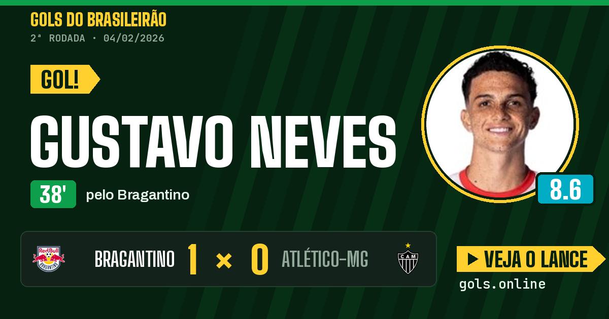 Gol de Gustavo Neves aos 38 minutos em Bragantino 1 x 0 Atlético-MG