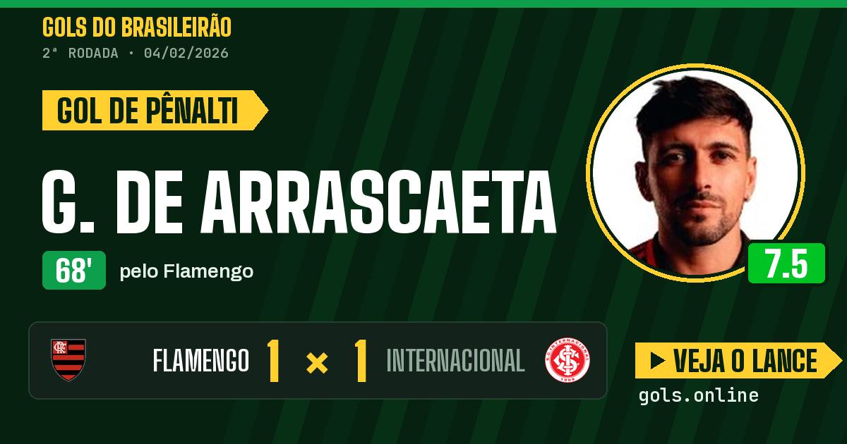 Gol de G. de Arrascaeta aos 68 minutos em Flamengo 1 x 1 Internacional