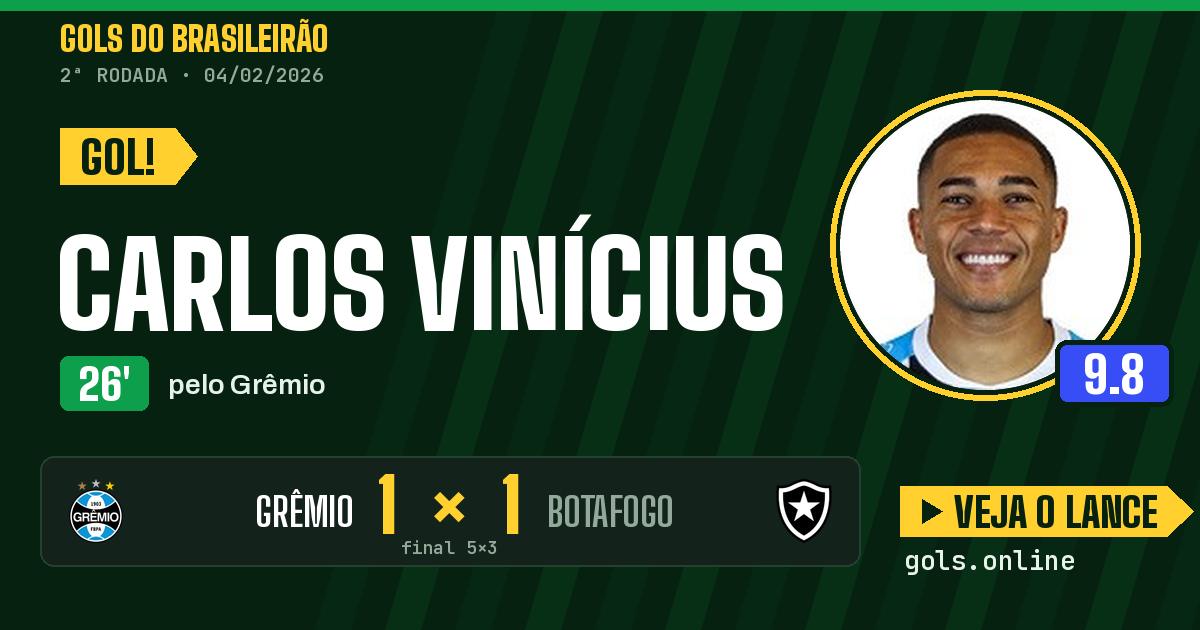 Gol de Carlos Vinícius aos 26 minutos em Grêmio 5 x 3 Botafogo
