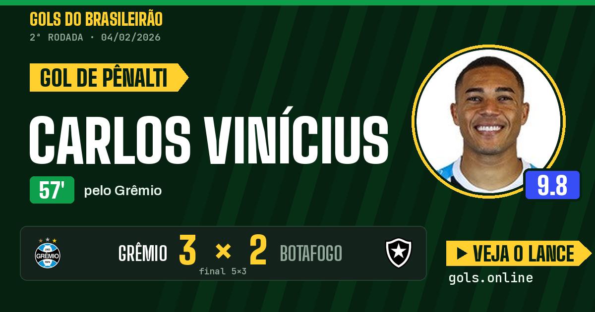 Gol de Carlos Vinícius aos 57 minutos em Grêmio 5 x 3 Botafogo