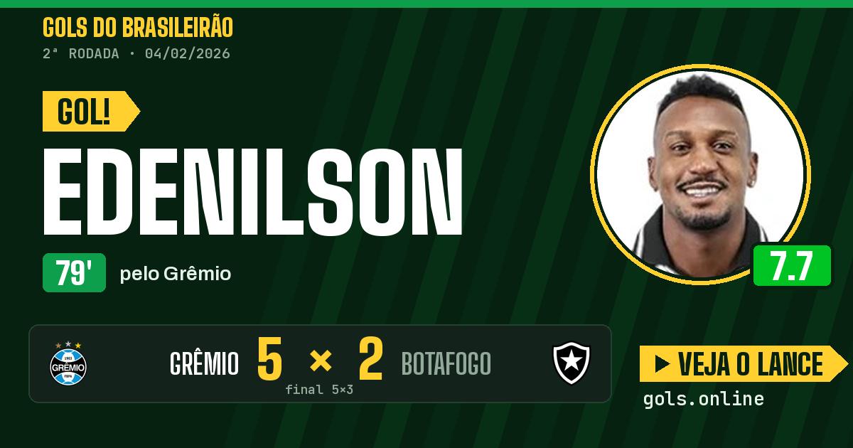 Gol de Edenilson aos 79 minutos em Grêmio 5 x 3 Botafogo