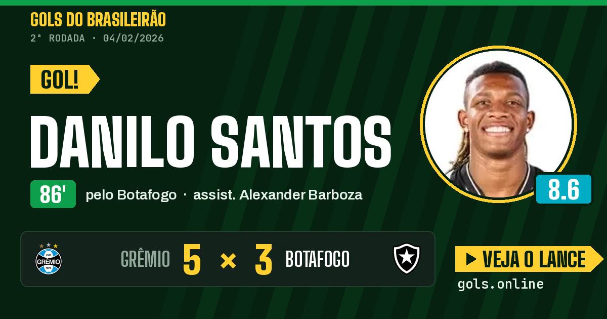 Gol de Danilo Santos aos 86 minutos em Grêmio 5 x 3 Botafogo