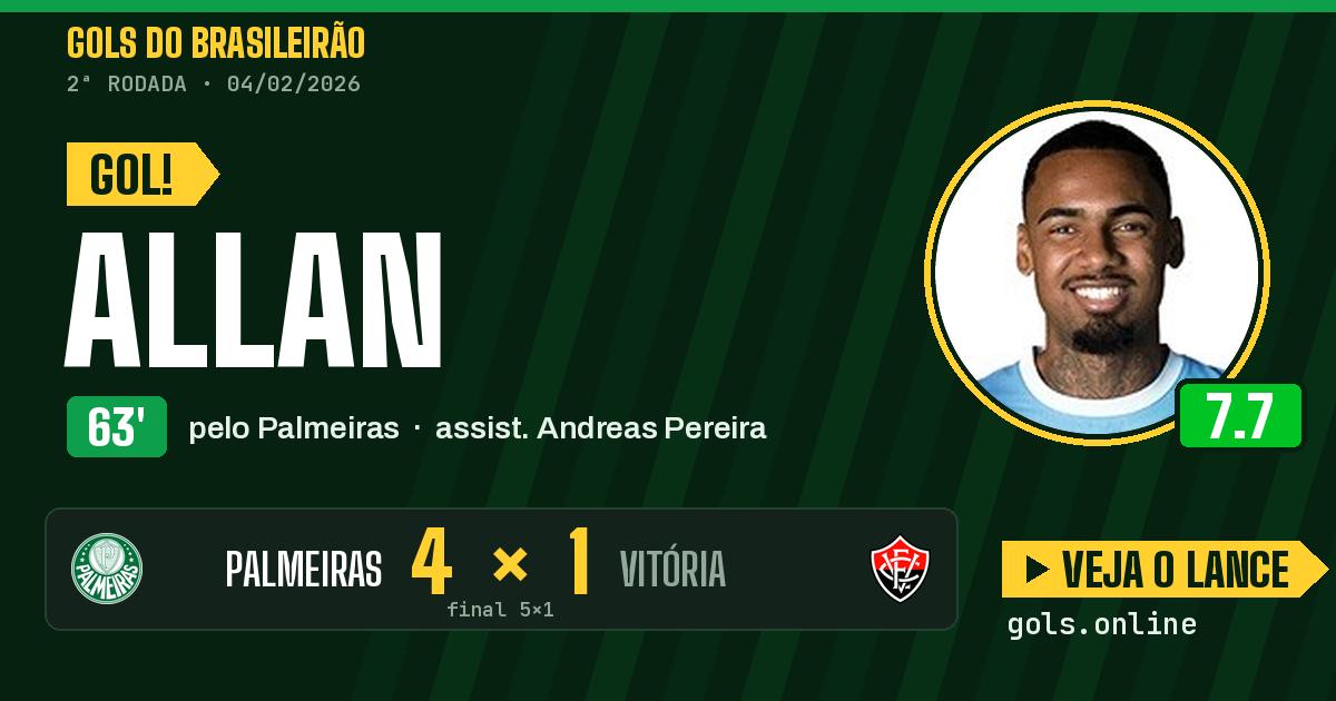 Gol de Allan aos 63 minutos em Palmeiras 5 x 1 Vitória