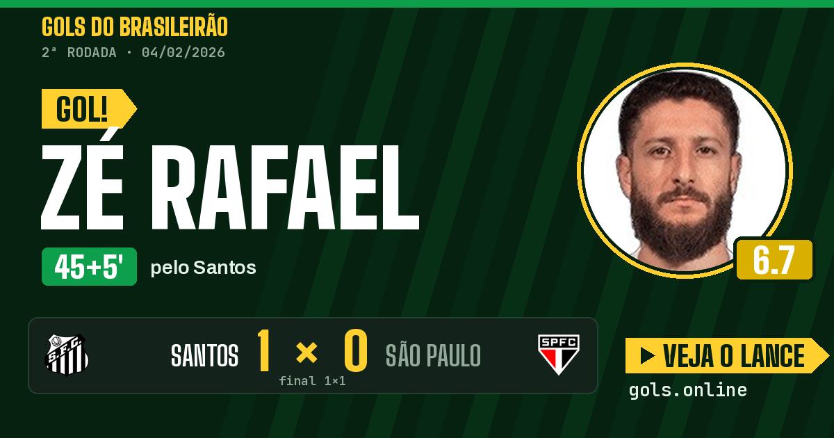 Gol de Zé Rafael aos 45+5 minutos em Santos 1 x 1 São Paulo