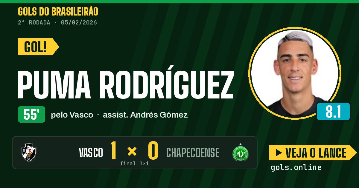 Gol de Puma Rodríguez aos 55 minutos em Vasco 1 x 1 Chapecoense