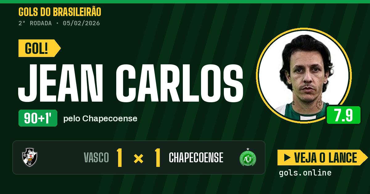 Gol de Jean Carlos aos 90+1 minutos em Vasco 1 x 1 Chapecoense