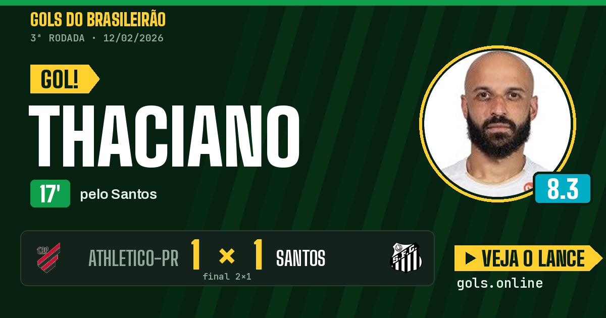 Gol de Thaciano aos 17 minutos em Athletico-PR 2 x 1 Santos