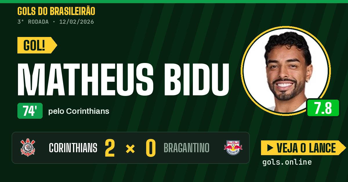 Gol de Matheus Bidu aos 74 minutos em Corinthians 2 x 0 Bragantino