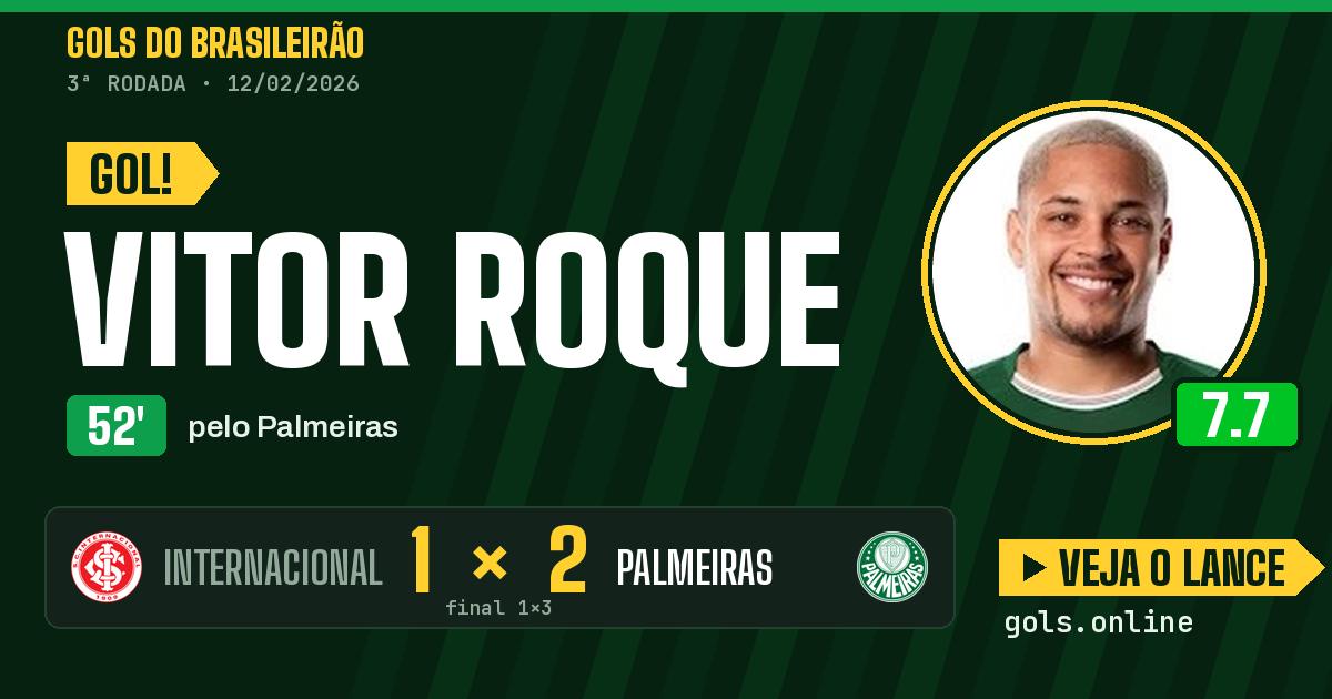 Gol de Vitor Roque aos 52 minutos em Internacional 1 x 3 Palmeiras