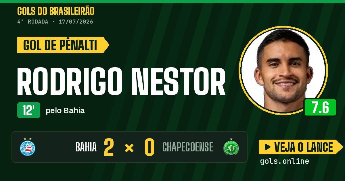 Gol de Rodrigo Nestor aos 12 minutos em Bahia 2 x 0 Chapecoense