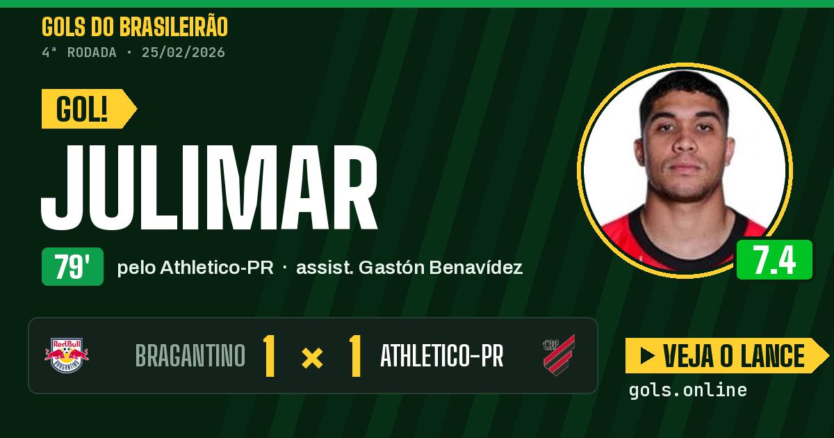 Gol de Julimar aos 79 minutos em Bragantino 1 x 1 Athletico-PR