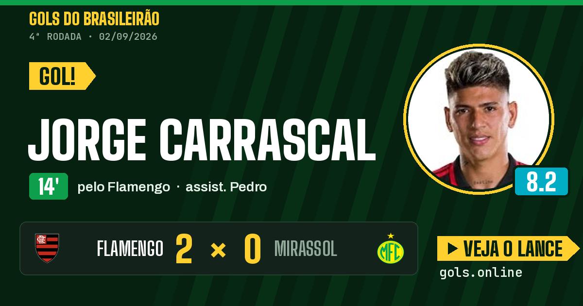 Gol de Jorge Carrascal aos 14 minutos em Flamengo 2 x 0 Mirassol