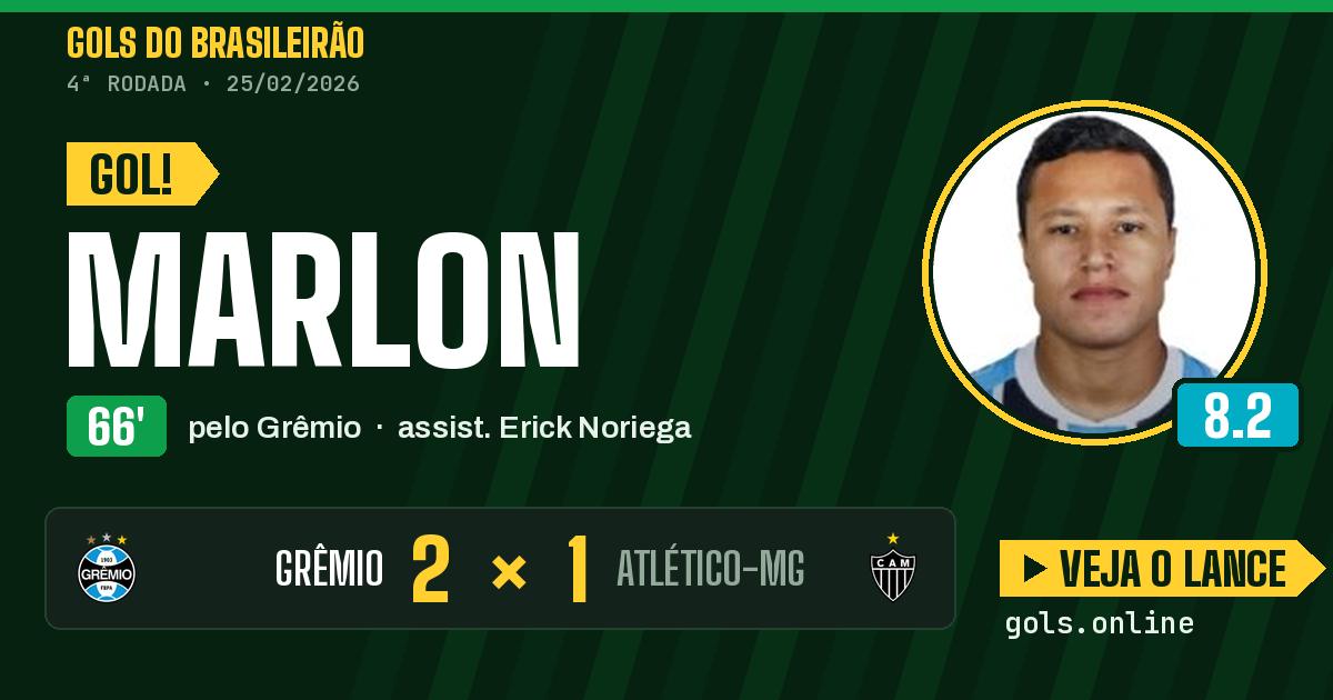 Gol de Marlon aos 66 minutos em Grêmio 2 x 1 Atlético-MG