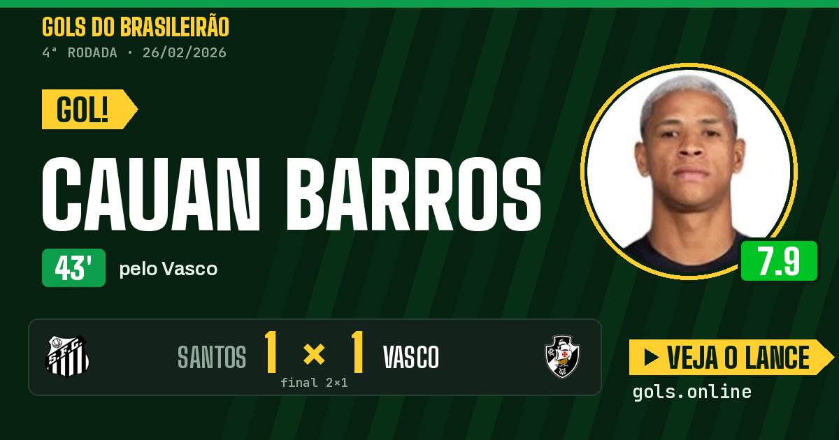 Gol de Cauan Barros aos 43 minutos em Santos 2 x 1 Vasco