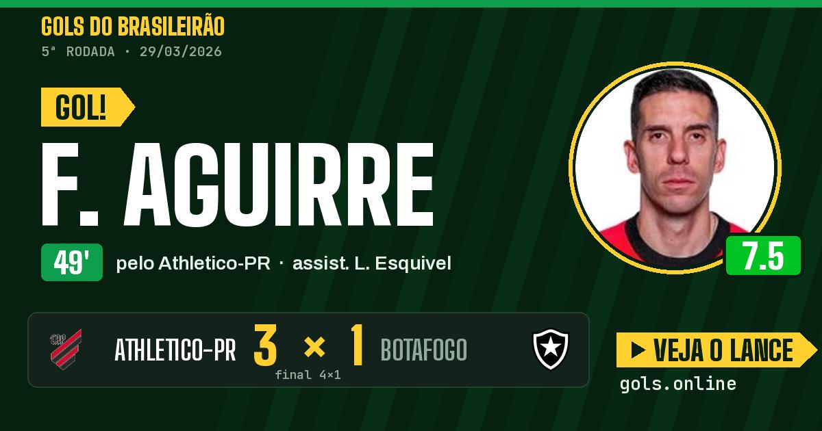 Gol de F. Aguirre aos 49 minutos em Athletico-PR 4 x 1 Botafogo