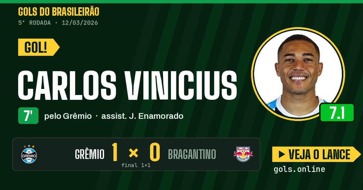 Gol de Carlos Vinicius aos 7 minutos em Grêmio 1 x 1 Bragantino