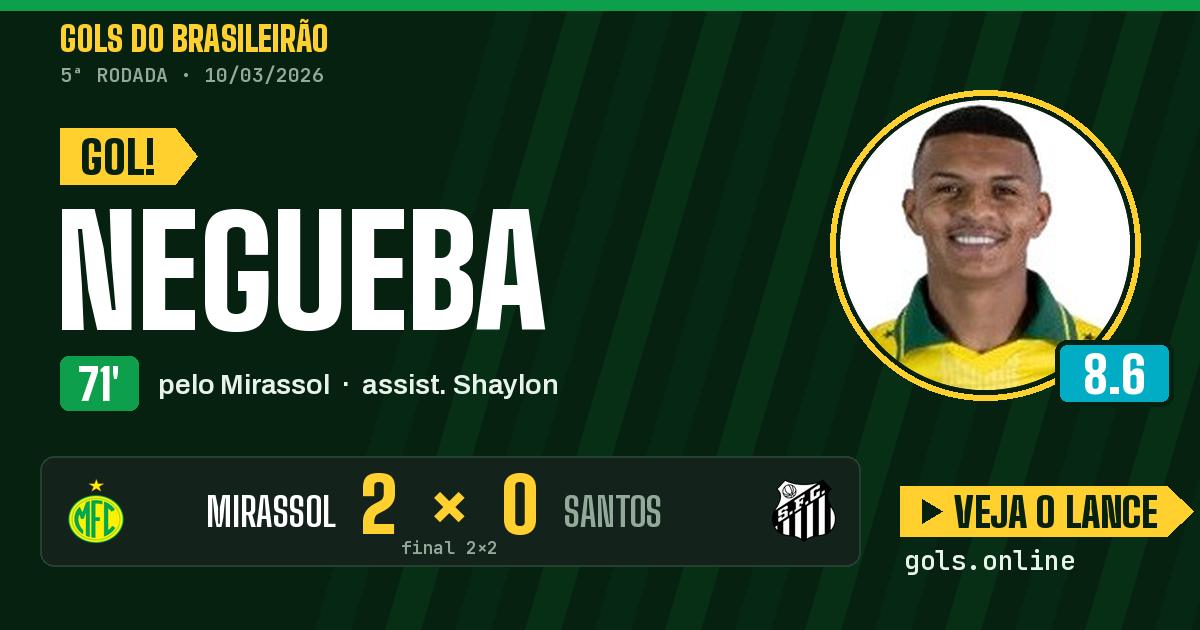 Gol de Negueba aos 71 minutos em Mirassol 2 x 2 Santos