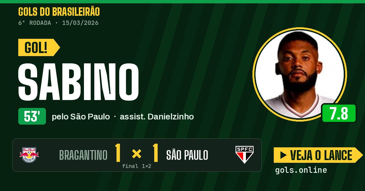 Gol de Sabino aos 53 minutos em Bragantino 1 x 2 São Paulo
