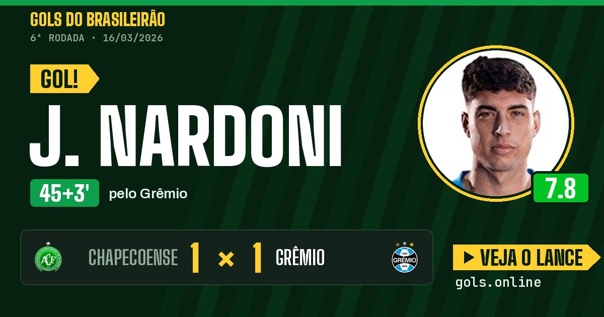 Gol de J. Nardoni aos 45+3 minutos em Chapecoense 1 x 1 Grêmio