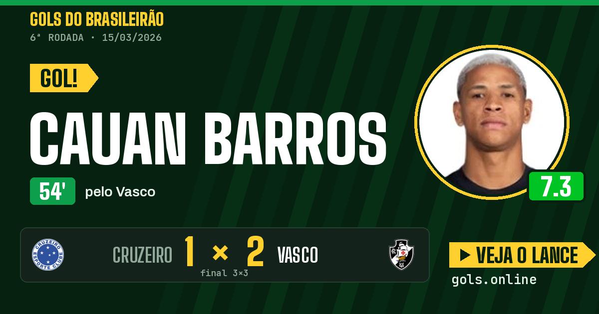 Gol de Cauan Barros aos 54 minutos em Cruzeiro 3 x 3 Vasco