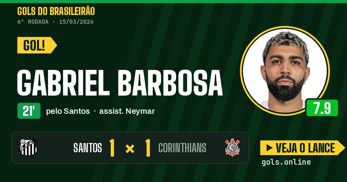 Gol de Gabriel Barbosa aos 21 minutos em Santos 1 x 1 Corinthians