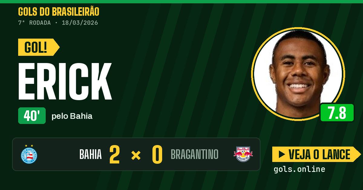 Gol de Erick aos 40 minutos em Bahia 2 x 0 Bragantino