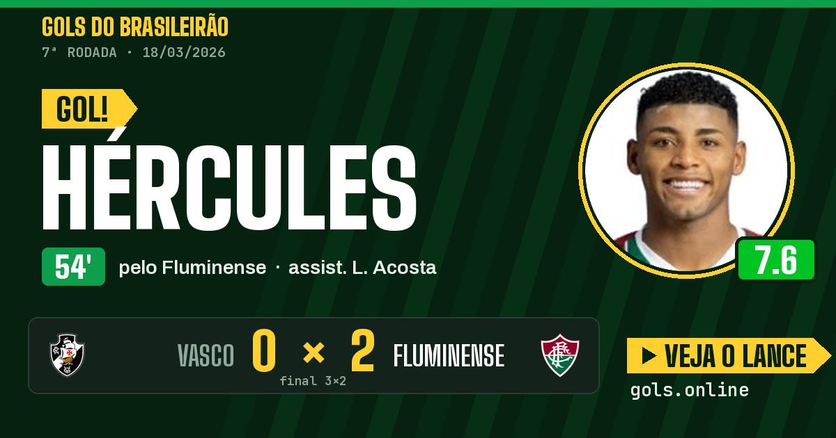 Gol de Hércules aos 54 minutos em Vasco 3 x 2 Fluminense