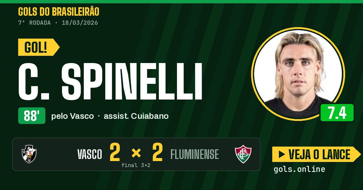 Gol de C. Spinelli aos 88 minutos em Vasco 3 x 2 Fluminense