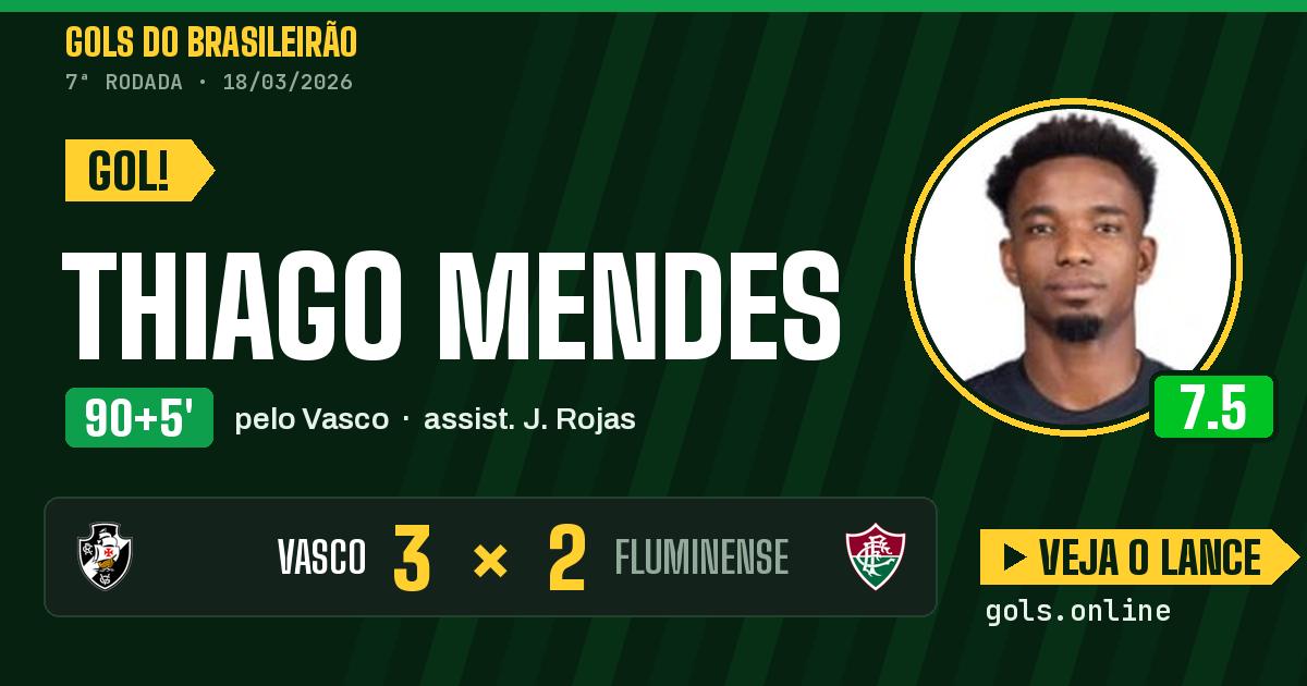 Gol de Thiago Mendes aos 90+5 minutos em Vasco 3 x 2 Fluminense