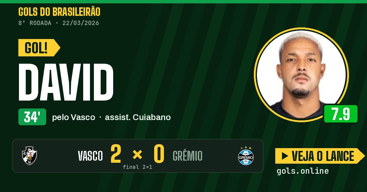 Gol de David aos 34 minutos em Vasco 2 x 1 Grêmio