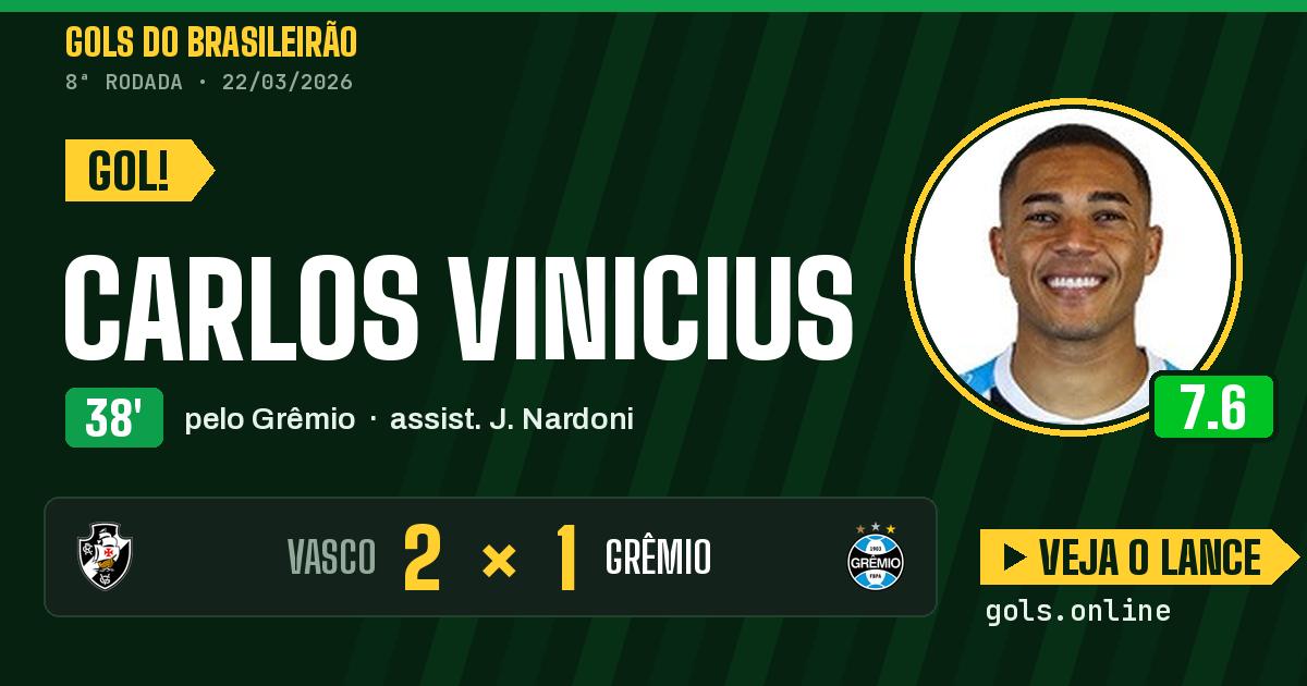 Gol de Carlos Vinicius aos 38 minutos em Vasco 2 x 1 Grêmio