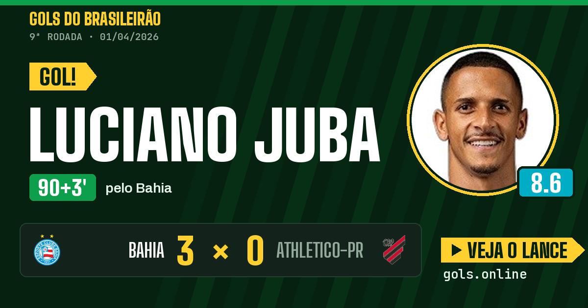 Gol de Luciano Juba aos 90+3 minutos em Bahia 3 x 0 Athletico-PR