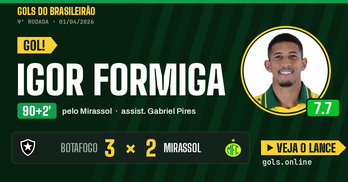 Gol de Igor Formiga aos 90+2 minutos em Botafogo 3 x 2 Mirassol