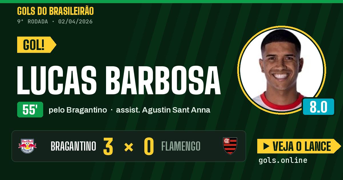 Gol de Lucas Barbosa aos 55 minutos em Bragantino 3 x 0 Flamengo
