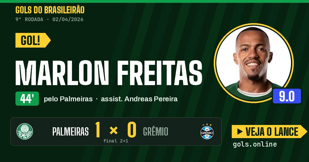 Gol de Marlon Freitas aos 44 minutos em Palmeiras 2 x 1 Grêmio