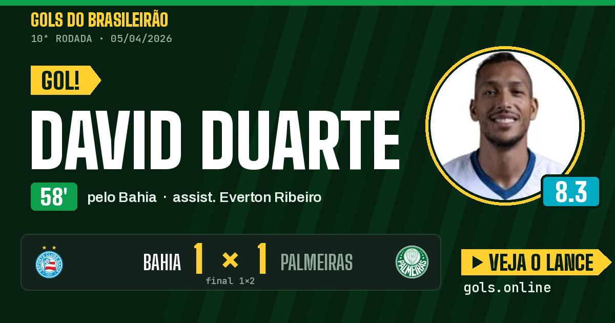 Gol de David Duarte aos 58 minutos em Bahia 1 x 2 Palmeiras