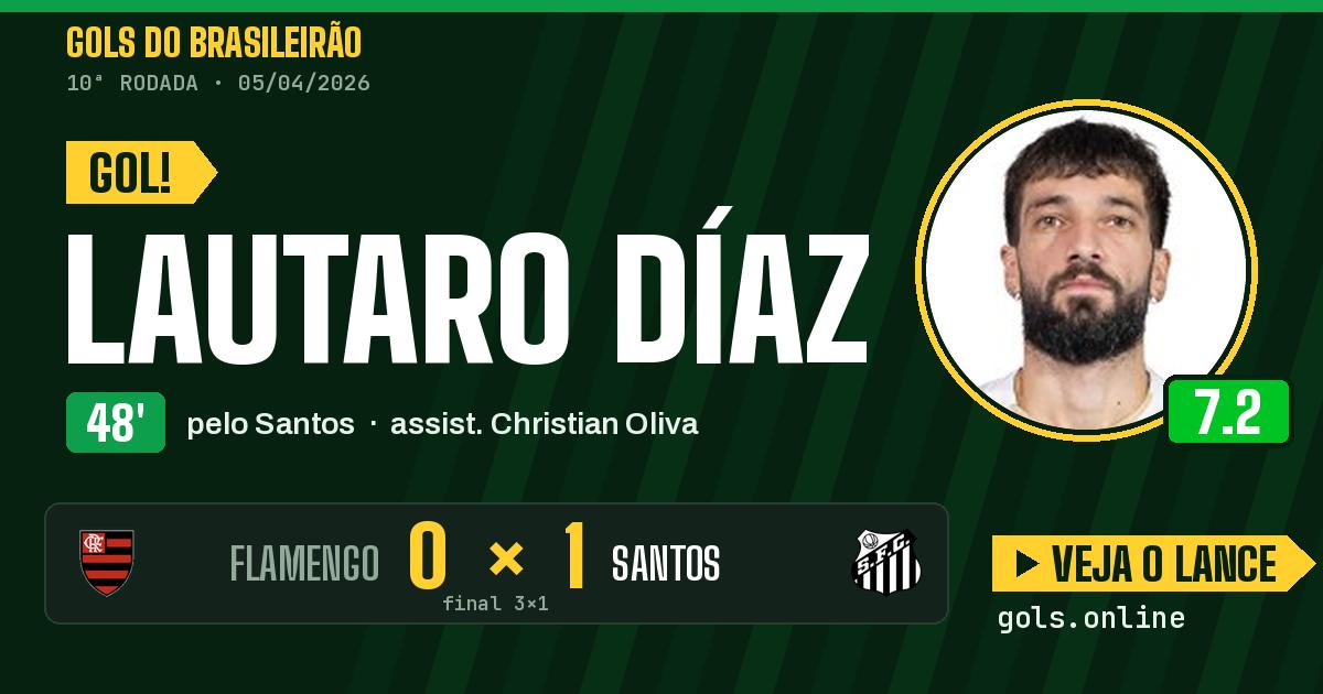 Gol de Lautaro Díaz aos 48 minutos em Flamengo 3 x 1 Santos