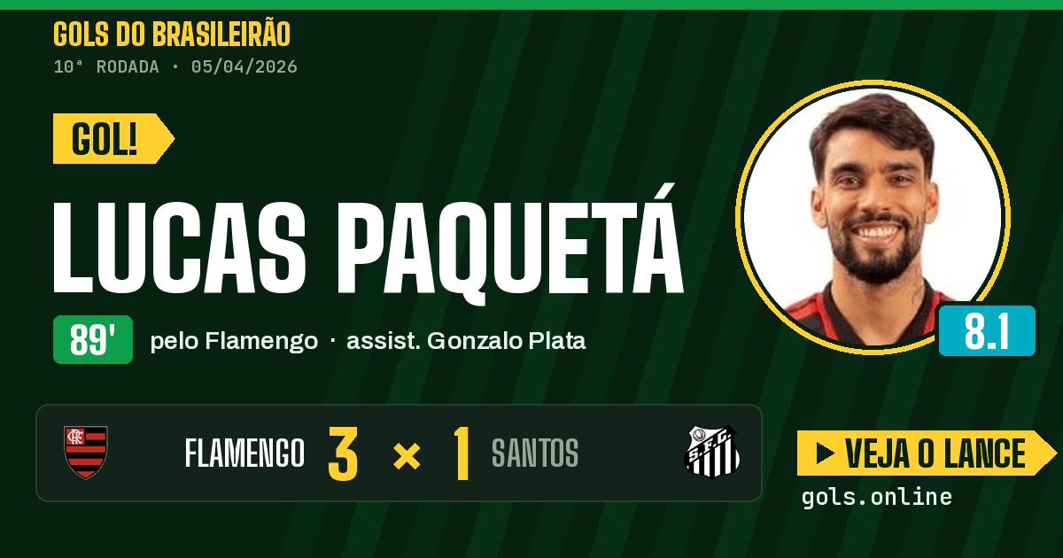 Gol de Lucas Paquetá aos 89 minutos em Flamengo 3 x 1 Santos
