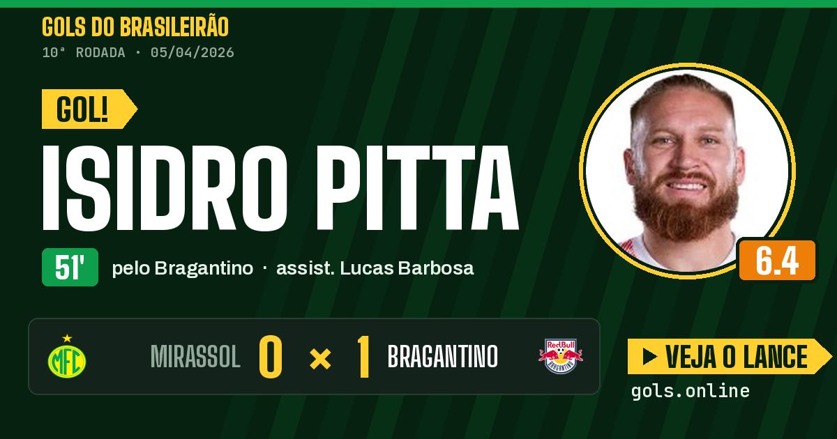Gol de Isidro Pitta aos 51 minutos em Mirassol 0 x 1 Bragantino