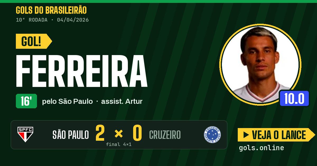 Gol de Ferreira aos 16 minutos em São Paulo 4 x 1 Cruzeiro