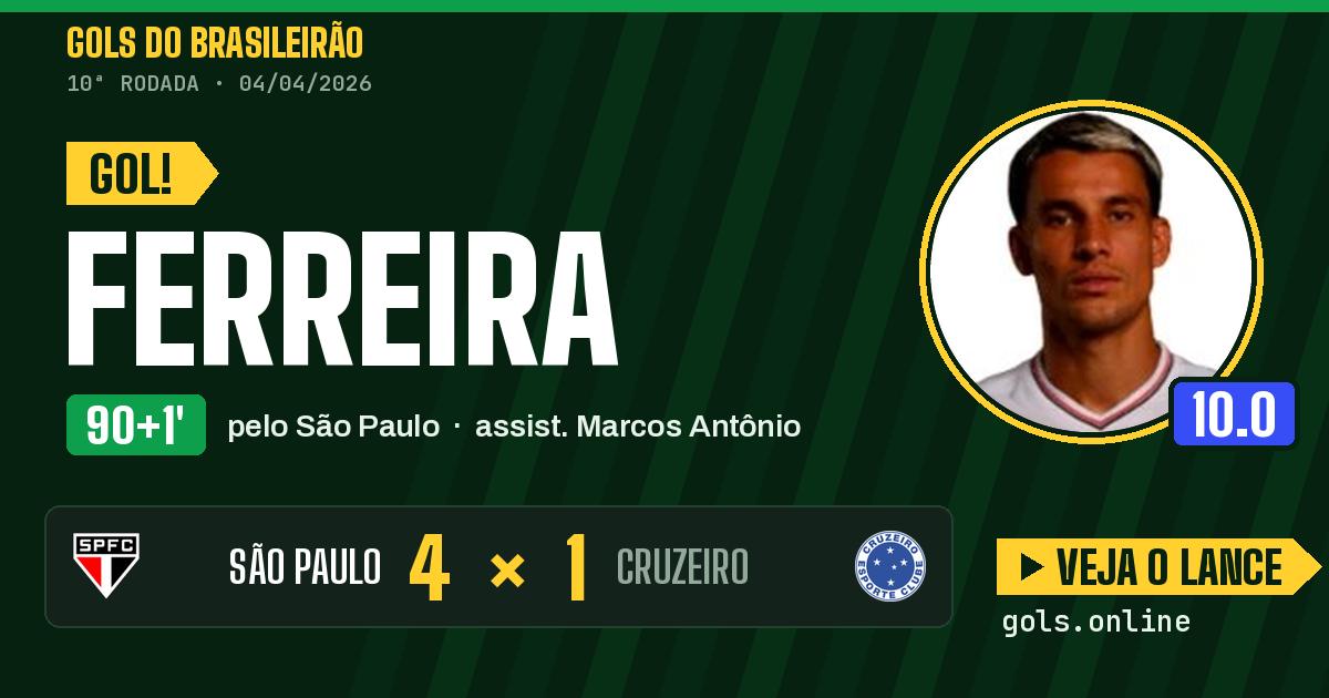Gol de Ferreira aos 90+1 minutos em São Paulo 4 x 1 Cruzeiro