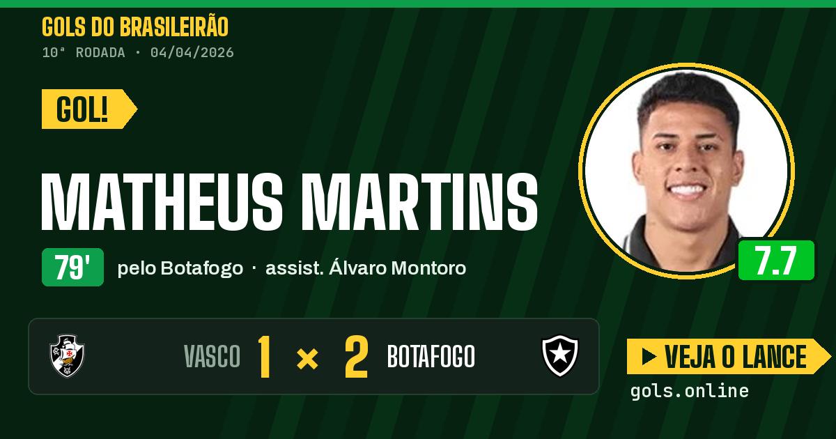 Gol de Matheus Martins aos 79 minutos em Vasco 1 x 2 Botafogo