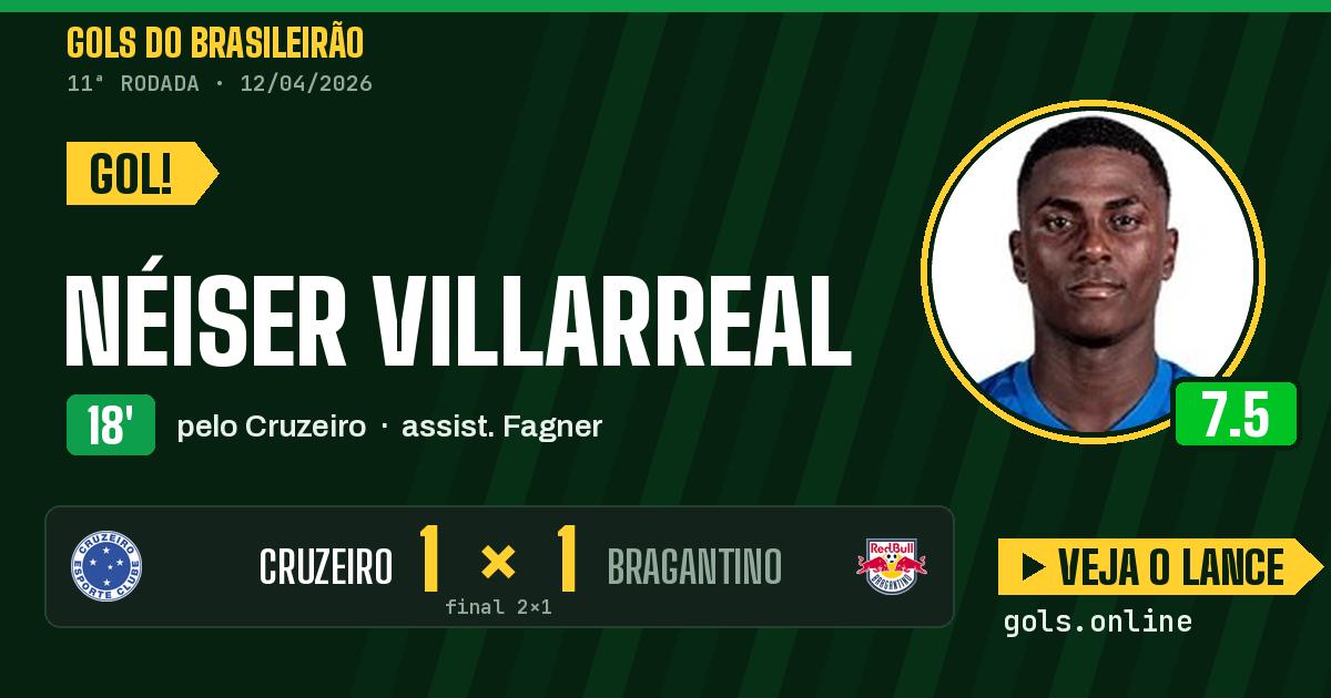 Gol de Néiser Villarreal aos 18 minutos em Cruzeiro 2 x 1 Bragantino
