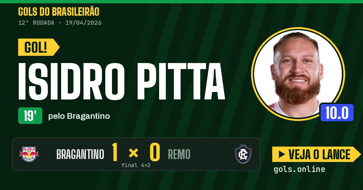 Gol de Isidro Pitta aos 19 minutos em Bragantino 4 x 2 Remo