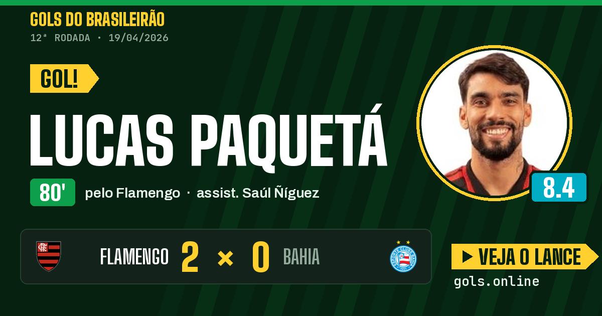Gol de Lucas Paquetá aos 80 minutos em Flamengo 2 x 0 Bahia