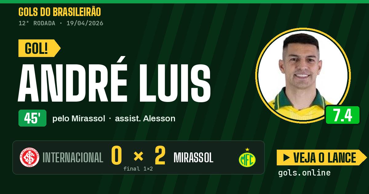 Gol de André Luis aos 45 minutos em Internacional 1 x 2 Mirassol