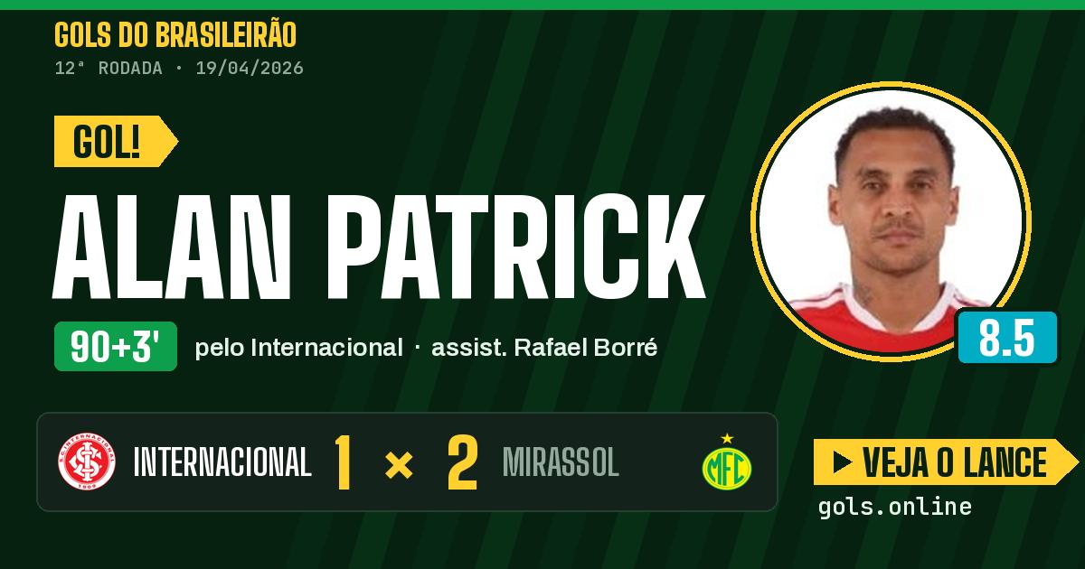 Gol de Alan Patrick aos 90+3 minutos em Internacional 1 x 2 Mirassol